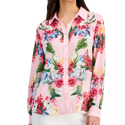 Macy's T Tahari long sleeve button down floral top